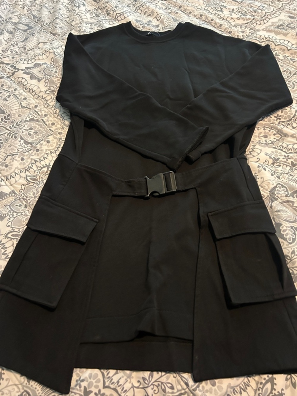 Zara Black Mini Dress with Utility Pockets and Belt